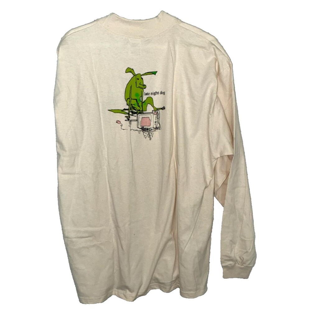 Cotton Deluxe Retro Vintage Late Night Dog Cartoon Long Sleeve Shirt XL Crew